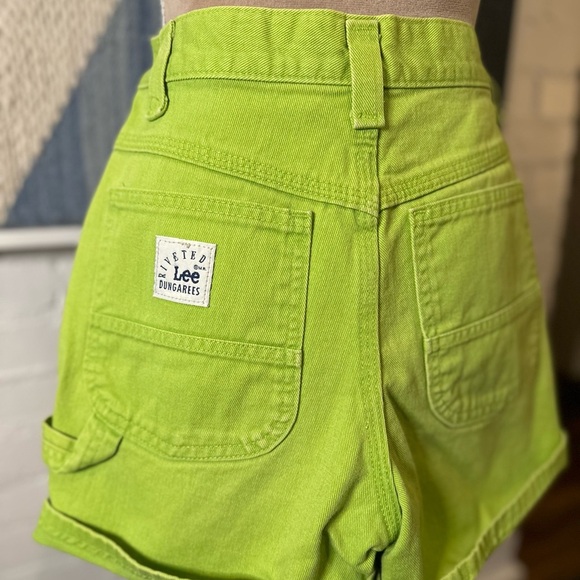 Lee Green Riveteted Dungarees Denim Shorts - Picture 10 of 10